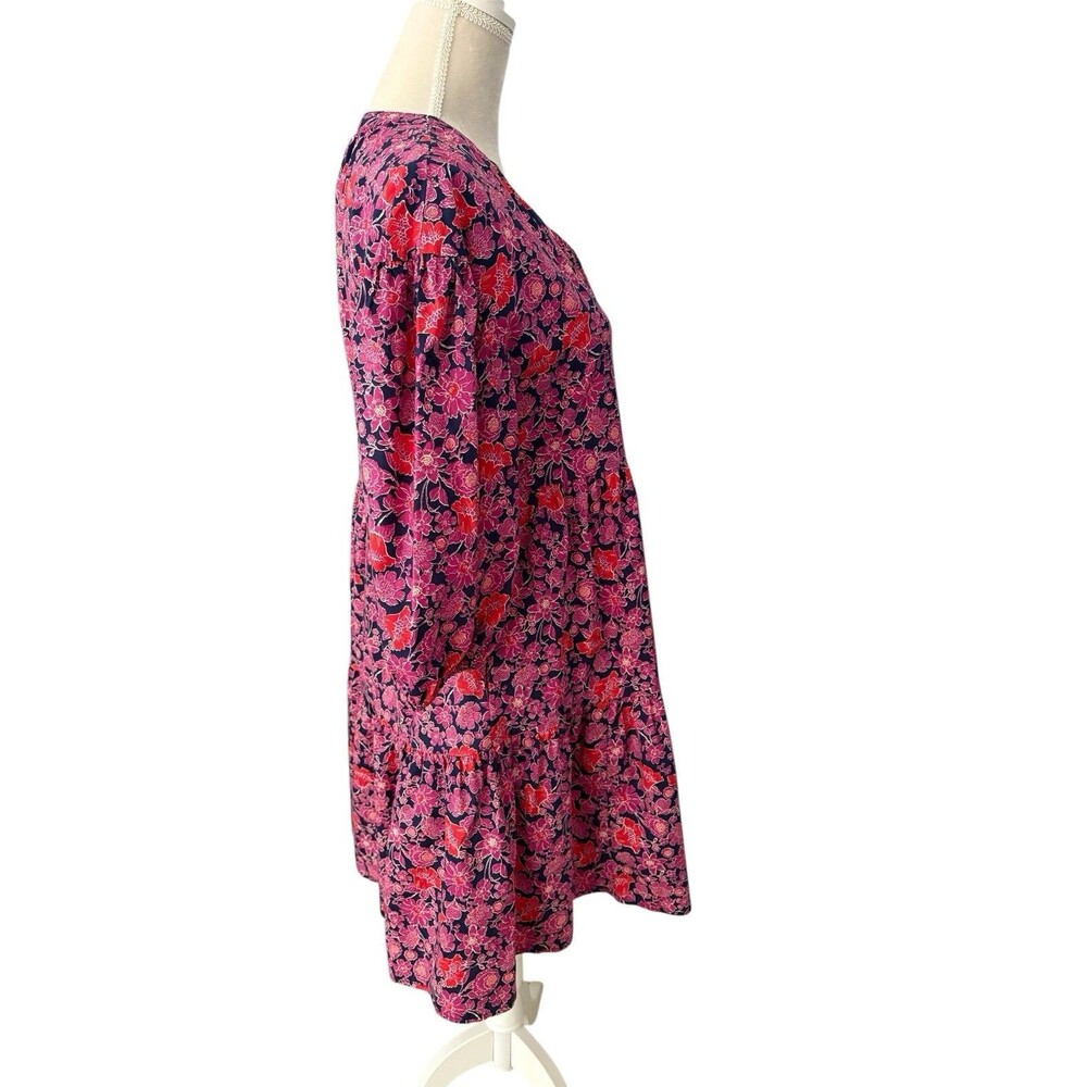 SUNDRY Floral Tiered Dress Sz 1 Women’s Small 4-6 Cottage Core Navy Pink Pockets - Picture 3 of 16